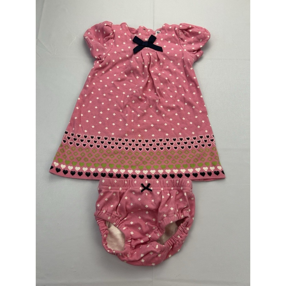 Hartstrings Baby Girl Dress Bloomer Set 12M Pink Hearts Polka Dot Cotton